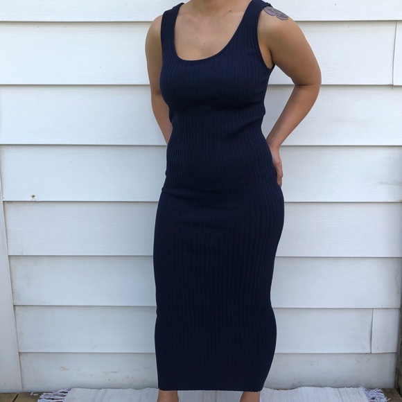 Zara Ribbed Knit Navy Colored Tank Maxi 